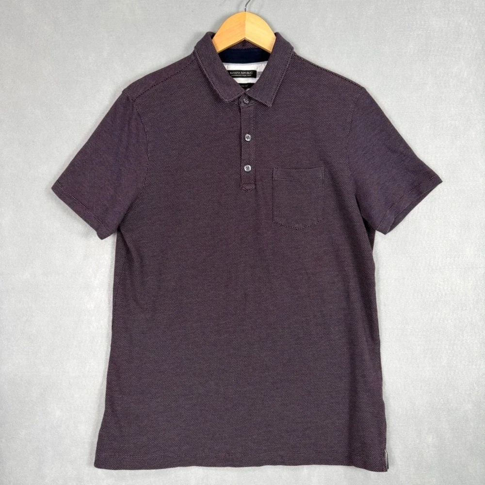 Banana Republic Polo Shirt Mens Large Purple Performance Pique Standard Fit